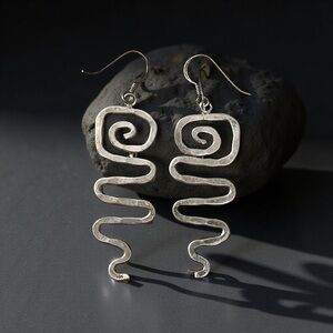 Handmade Hammered All Silver Spiral Earrings • Modern Boho Statement Dangles